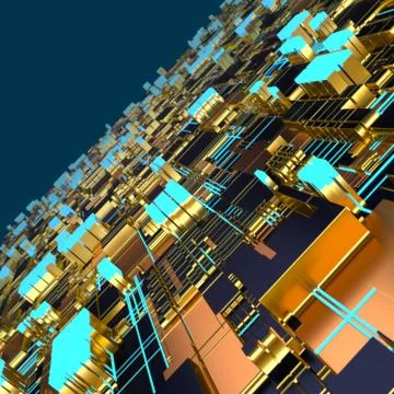 Circuit board futuristic server code processing. Angled view multicolor Illustrazione stock