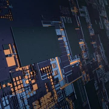 Circuit board futuristic server code processing. Angled view black color 스톡 일러스트