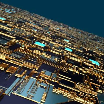 Circuit board futuristic server code processing. Angled view multicolor Stockillustratie