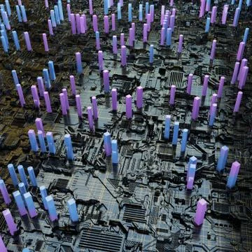 Circuit board futuristic server code processing. Multicolor technology Illustrazione stock