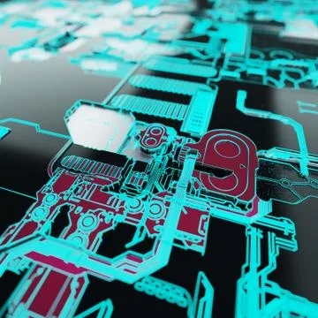 Circuit board futuristic server code processing. Neon color technology イラスト素材