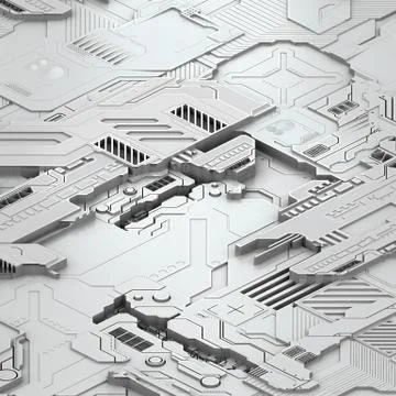 Circuit board futuristic server code processing. White technology background. 3d Illustrazione stock