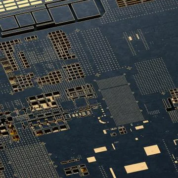 Circuit board futuristic server code processing. Gold and black technology Stock Illustration