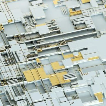 Circuit board futuristic server code processing. Gold and white technology Stock Illustration
