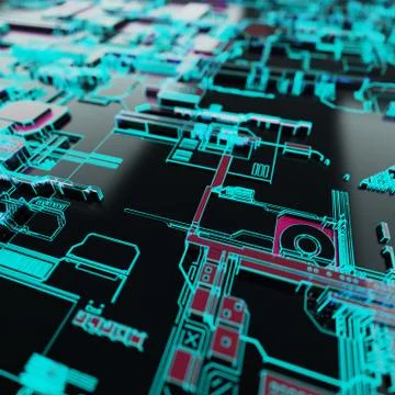 Circuit board futuristic server code processing. Neon color technology Stock Illustration