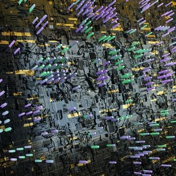 Circuit board futuristic server code processing. Multicolor technology Illustrazione stock