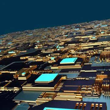 Circuit board futuristic server code processing. Angled view multicolor イラスト素材