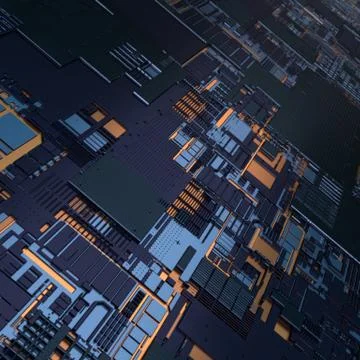 Circuit board futuristic server code processing. Angled view black color イラスト素材