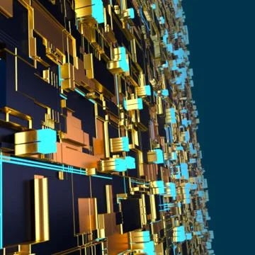 Circuit board futuristic server code processing. Angled view multicolor Illustrazione stock