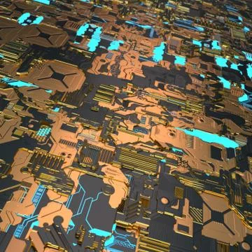 Circuit board futuristic server code processing. Angled view multicolor 库存插图