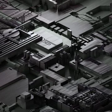 Circuit board futuristic server code processing. Gray technology background. 3d Illustrazione stock