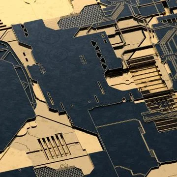 Circuit board futuristic server code processing. Gold and black technology イラスト素材