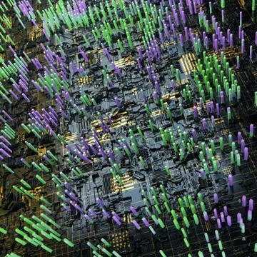 Circuit board futuristic server code processing. Multicolor technology Stock Illustration