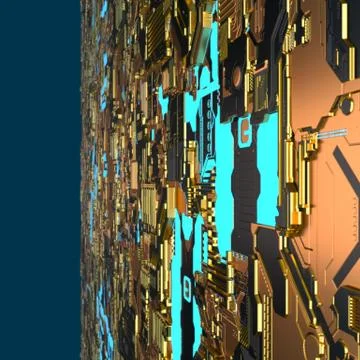 Circuit board futuristic server code processing. Angled view multicolor イラスト素材