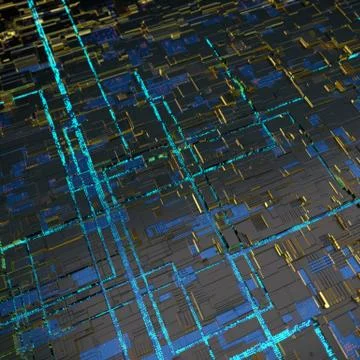Circuit board futuristic server code processing. Angled view blue color イラスト素材