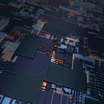 Circuit board futuristic server code processing. Angled view black color Stockillustratie