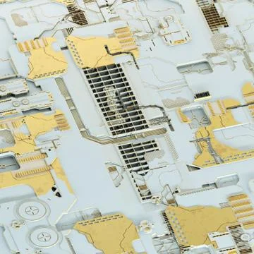 Circuit board futuristic server code processing. Gold and white technology Stockillustratie
