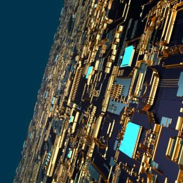 Circuit board futuristic server code processing. Angled view multicolor イラスト素材