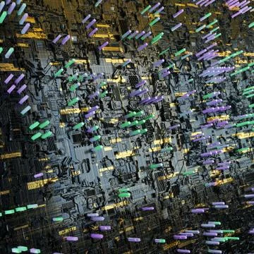 Circuit board futuristic server code processing. Multicolor technology Stock Illustration