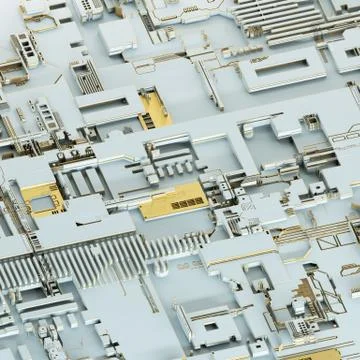 Circuit board futuristic server code processing. Gold and white technology Illustration