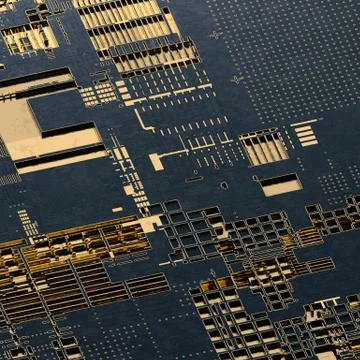 Circuit board futuristic server code processing. Gold and black technology Stock Illustration