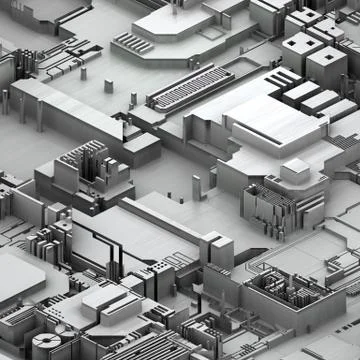 Circuit board futuristic server code processing. White technology background. 3d Stock Illustration
