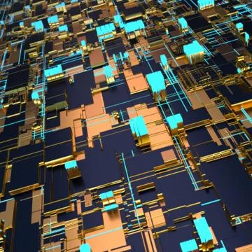 Circuit board futuristic server code processing. Angled view multicolor Stock Illustration