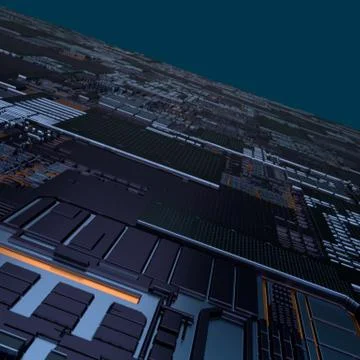 Circuit board futuristic server code processing. Angled view black color イラスト素材