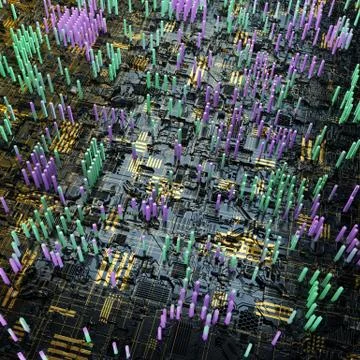 Circuit board futuristic server code processing. Multicolor technology Stock Illustration