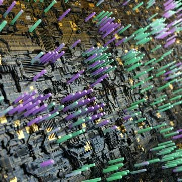 Circuit board futuristic server code processing. Multicolor technology Stock Illustration