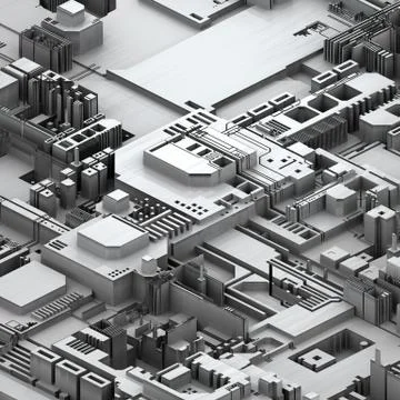 Circuit board futuristic server code processing. White technology background. 3d Stock Illustration