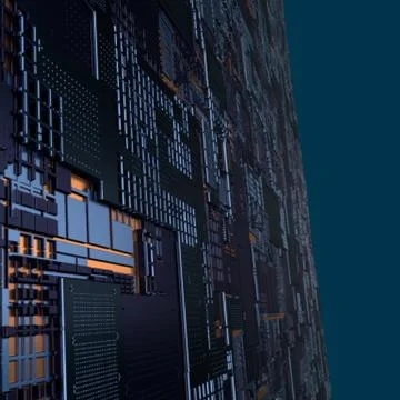 Circuit board futuristic server code processing. Angled view black color イラスト素材