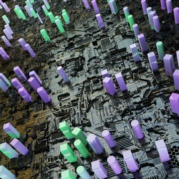 Circuit board futuristic server code processing. Multicolor technology Stock Illustration