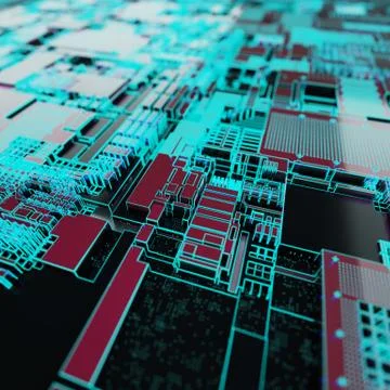 Circuit board futuristic server code processing. Neon color technology Stock Illustration