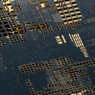 Circuit board futuristic server code processing. Gold and black technology Stock Illustration