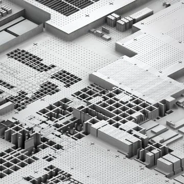 Circuit board futuristic server code processing. White technology background. 3d Illustrazione stock