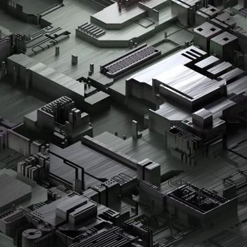 Circuit board futuristic server code processing. Gray technology background. 3d Stock Illustration