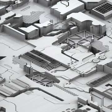 Circuit board futuristic server code processing. White technology background. 3d Stock Illustration