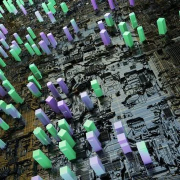 Circuit board futuristic server code processing. Multicolor technology Illustration