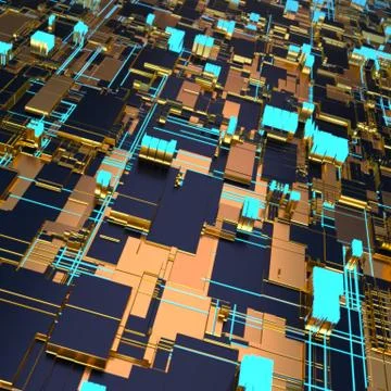 Circuit board futuristic server code processing. Angled view multicolor イラスト素材