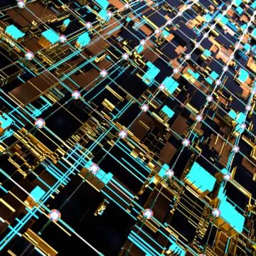 Circuit board futuristic server code processing. Angled view multicolor Illustrazione stock