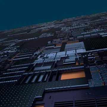 Circuit board futuristic server code processing. Angled view black color Illustrazione stock