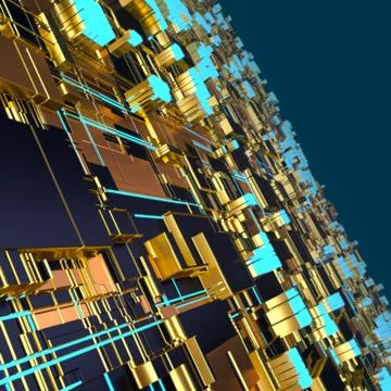 Circuit board futuristic server code processing. Angled view multicolor Stockillustratie