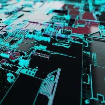 Circuit board futuristic server code processing. Neon color technology 库存插图