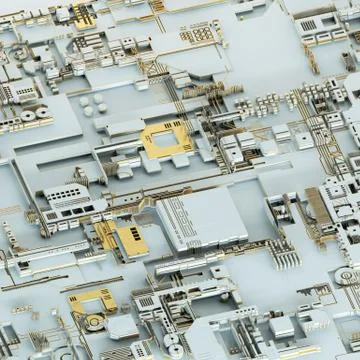 Circuit board futuristic server code processing. Gold and white technology Stock Illustration