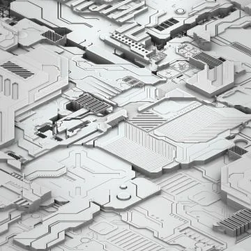 Circuit board futuristic server code processing. White technology background. 3d 库存插图