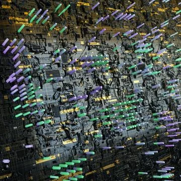 Circuit board futuristic server code processing. Multicolor technology Stock Illustration