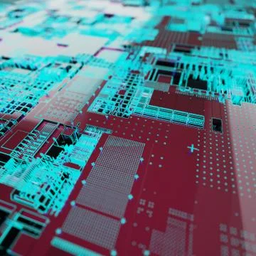 Circuit board futuristic server code processing. Neon color technology Illustrazione stock