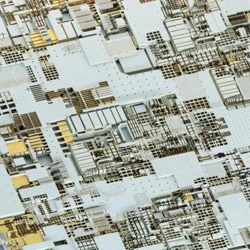 Circuit board futuristic server code processing. Gold and white technology Stock Illustration