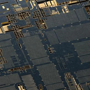 Circuit board futuristic server code processing. Gold and black technology Stock Illustration